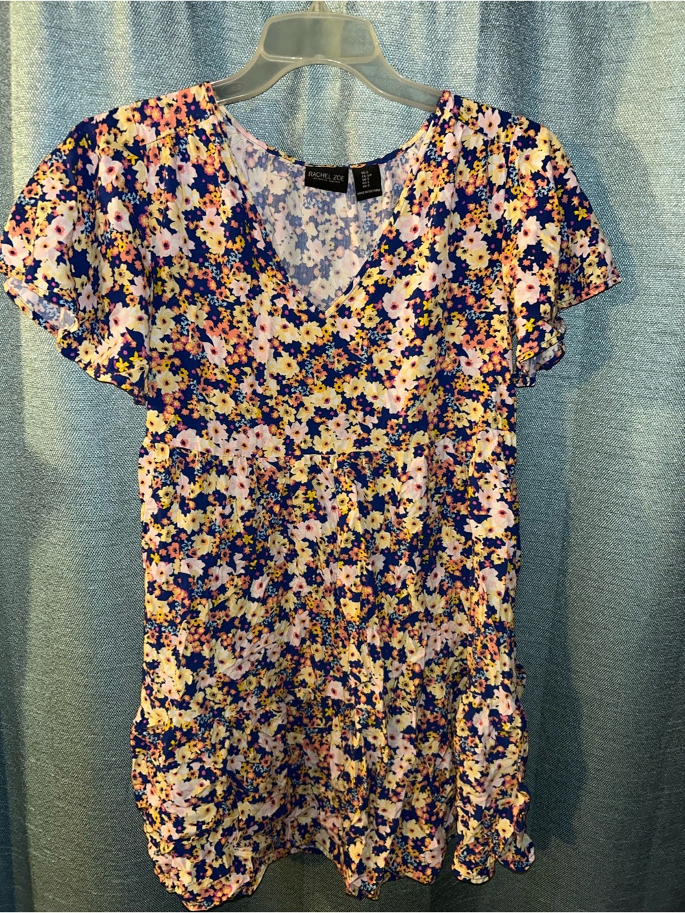 Rachel Zoe Navy Blue Multicolor Floral V-Neck Tunic